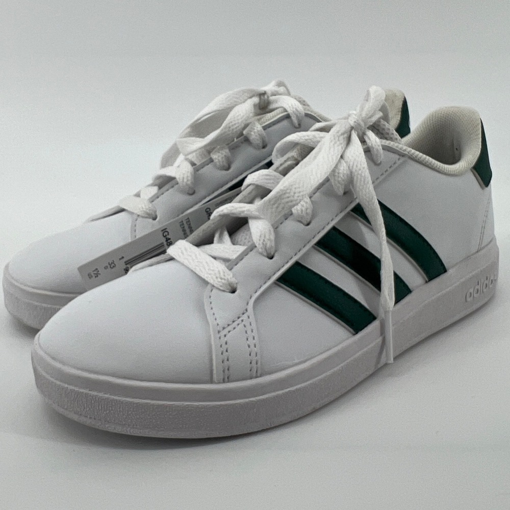 Adidas 1.5 Little Kid Grand Court 2.0 Lace‎ Up Sneakers White Green Casual NWT
